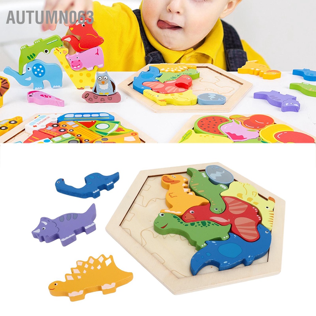 Autumn063 Bộ xếp chồng khối khủng long đầy màu sắc Cải thiện khả năng phối hợp Khối cân bằng gỗ Đồ chơi giáo dục