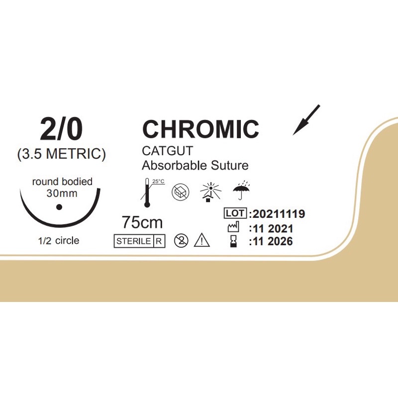 Chỉ phẫu thuật Chromic, Chỉ Catgut (nguyên hộp 12 sợi)