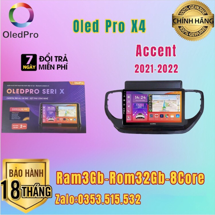 Màn Hình DVD Android OLED PRO X4 Theo Xe Accent 2021 - 2022, Kèm dưỡng và jack nguồn zin theo xe