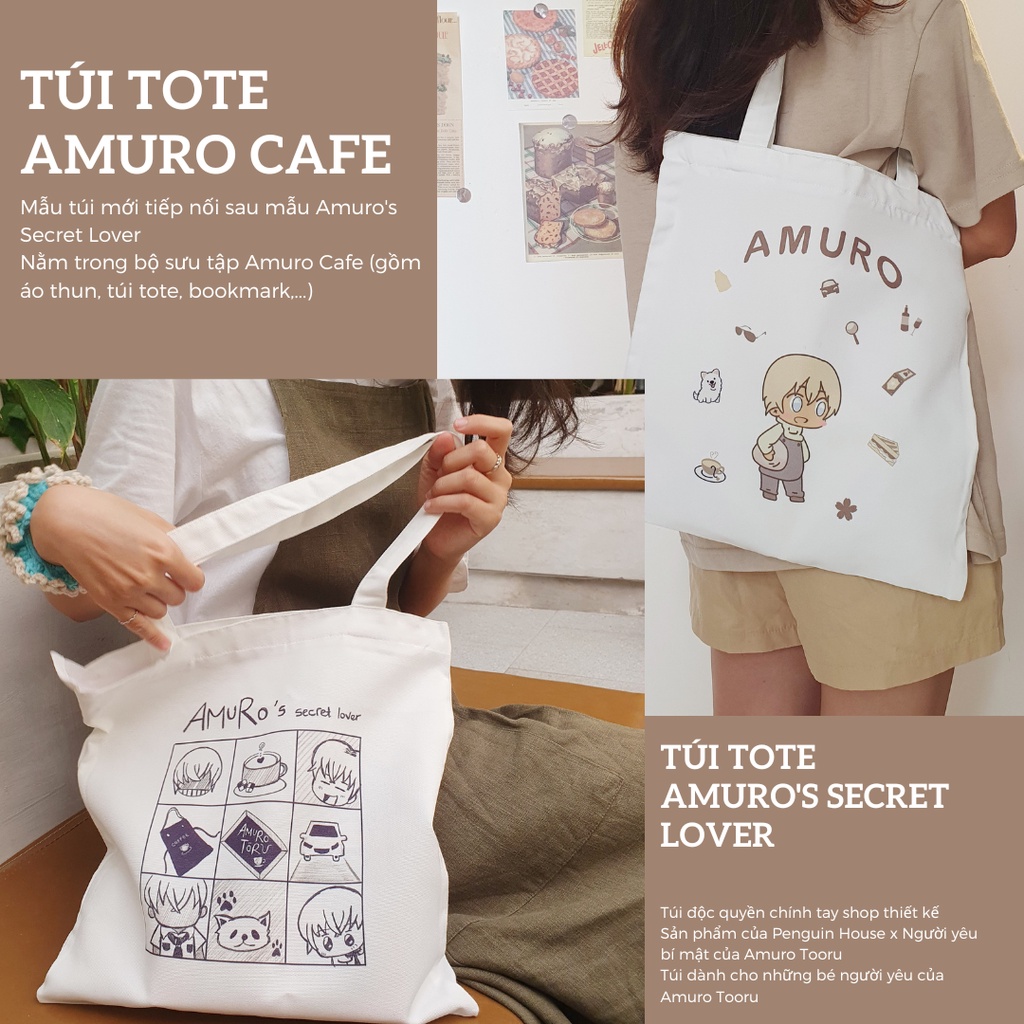 Túi tote vải đeo vai in hình Amuro - Sản phẩm của Penguin House (Tất cả hình shop tự chụp)