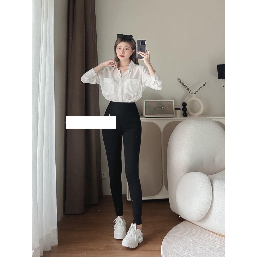 Quần legging cạp cao gen bụng hộp trắng nữ