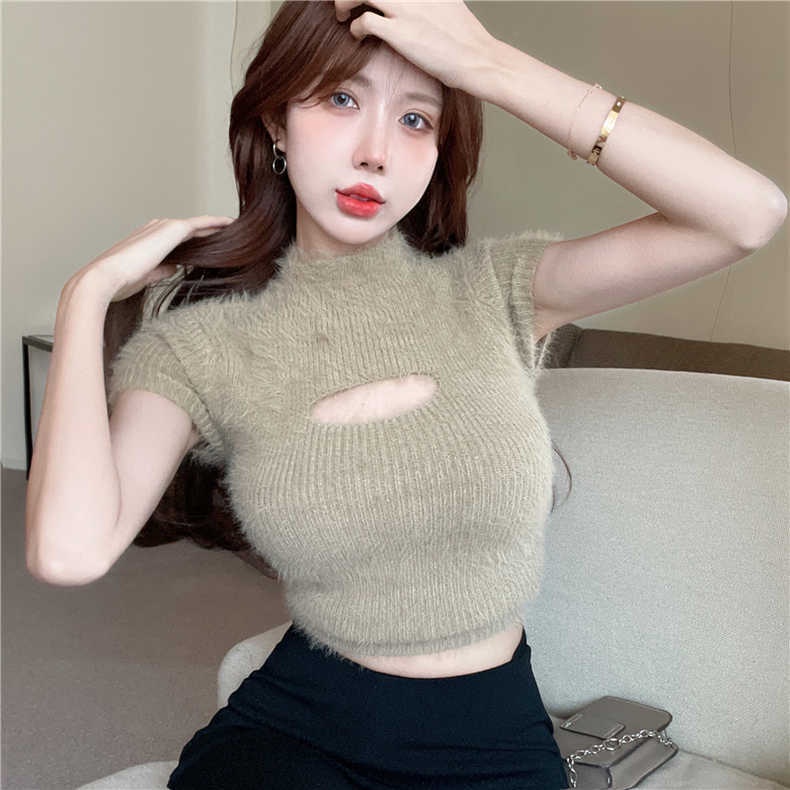 Áo Thun Dệt Kim Ngắn Tay Phối Dây Thời Trang Mùa Hè