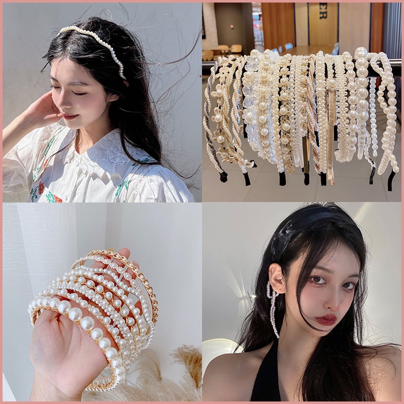 Băng Đô Đính Ngọc Trai Chống Trượt Thời Trang Pháp 2023