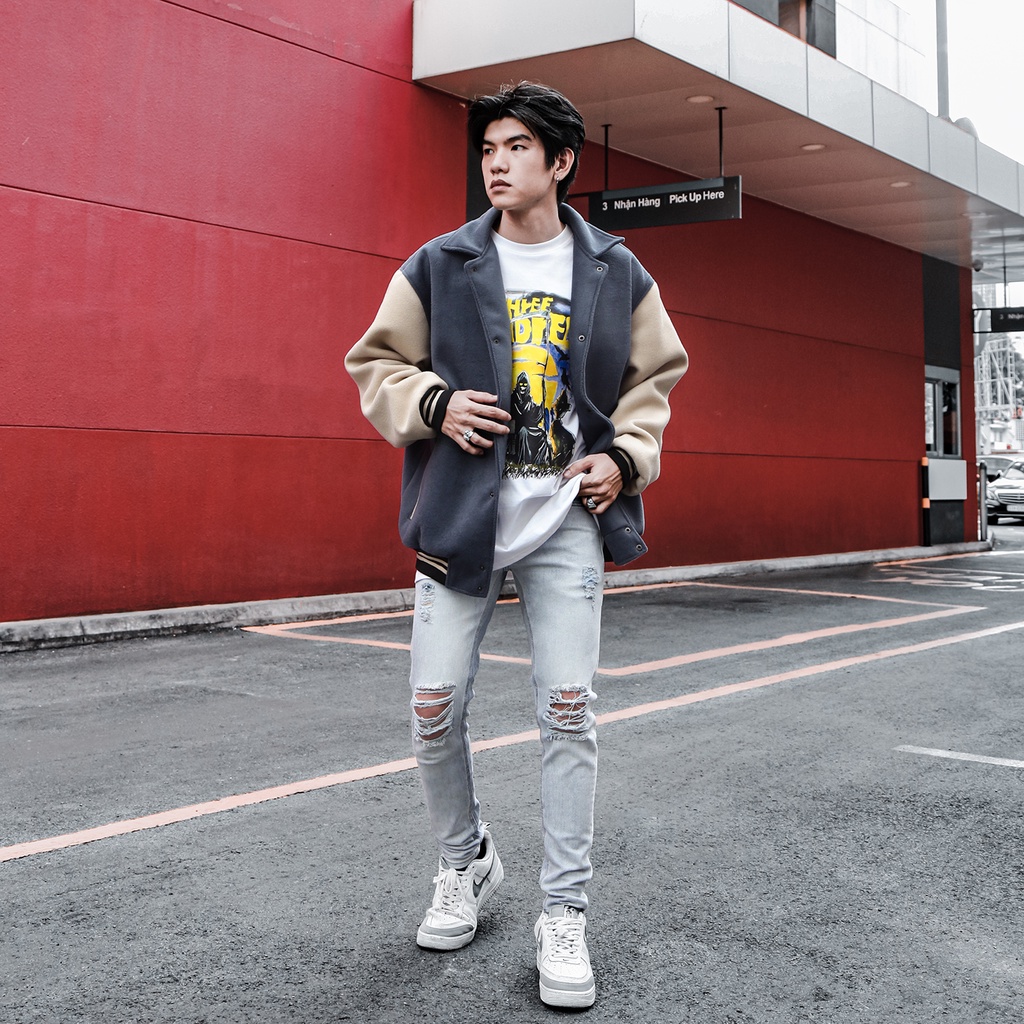 Quần Jeans Nam Màu Xanh Nhạt Rách Gối Kiểu, Form Dáng Skinny Ôm Đứng Dáng Sêu Đẹp