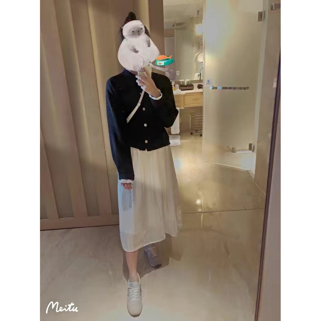 Áo cardigan len tay viền ren tiểu thư