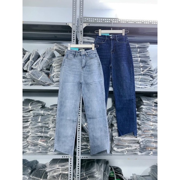 Quần Jeans Ống Đứng Nữ BigSize 60kg Đến 97kg Mặc Vừa, Lai Kiểu L Ngược, Co Giãn Mạnh, Lưng Cao Trên Rốn
