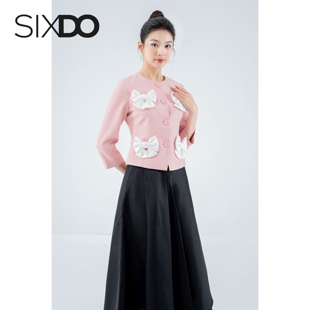 Áo Vest nữ hồng dài tay phối nơ thời trang SIXDO (Pink Long Sleeves Raw Vest)