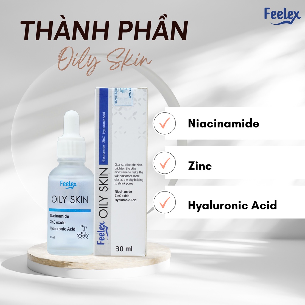 Bộ 2 lọ serum Feelex Oily Skin Niacinamide + Zinc giúp dưỡng ẩm, cân bằng bã nhờn, sáng da