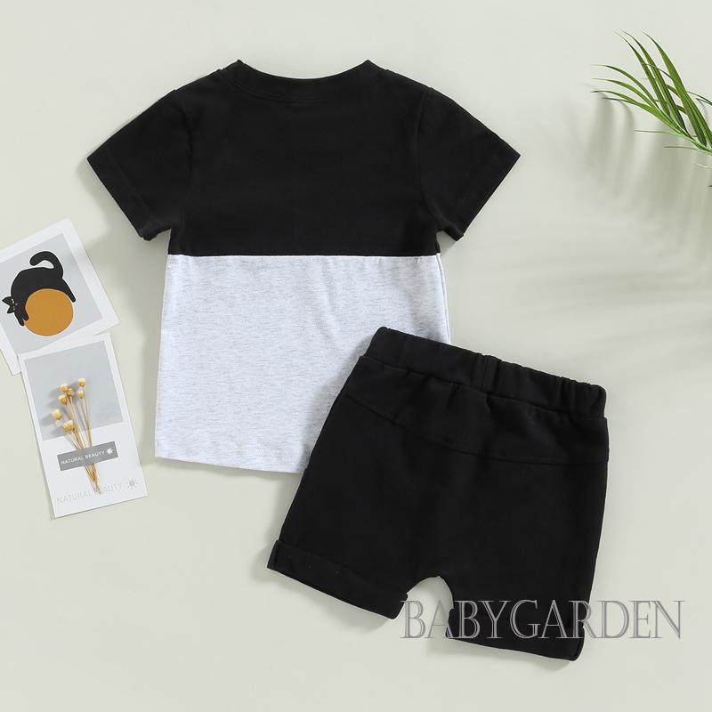 Set Áo Thun Tay Ngắn &amp; Quần Short Rút Dây Màu Sắc Tương Phản Cho Bé Trai 0-3 Tuổi