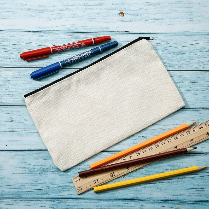Túi Đựng Bút / Mỹ Phẩm Bằng Vải Canvas Có Khóa Kéo Tiện Dụng DIY