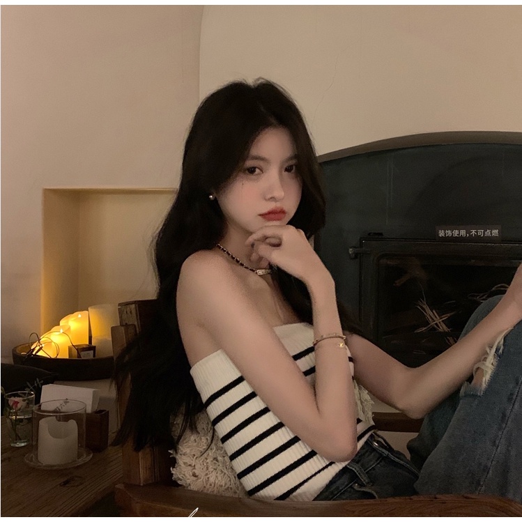 Áo Tank Top Ôm Dáng Họa Tiết Kẻ Sọc Phong Cách Hàn Quốc Thời Trang Cho Nữ