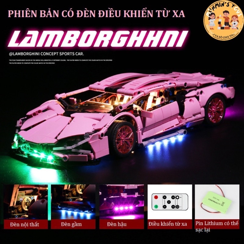 Đồ Chơi Lắp Ráp Mô Hình Siêu Xe Lamborghini Phiên Bản Đèn và Điều Khiển Từ Xa 1:14
