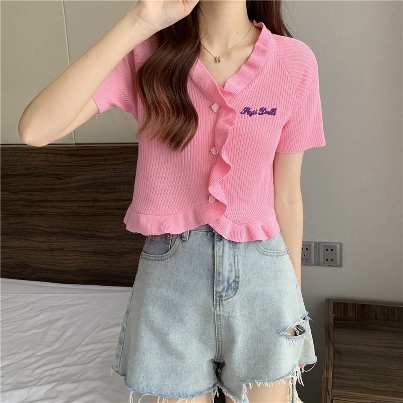 COZOK Áo Kiểu Tay Ngắn Phối Ren Thời Trang Cho Nữ