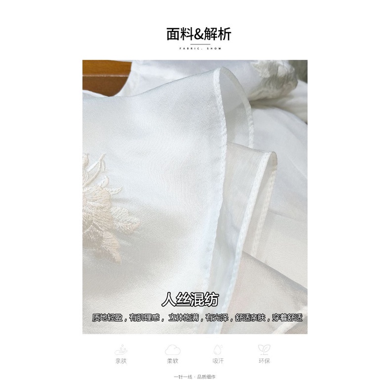 Áo Sơ Mi Trắng Cổ Tròn Thêu Họa Tiết Thời Trang Mùa Thu 2022 Cho Nữ