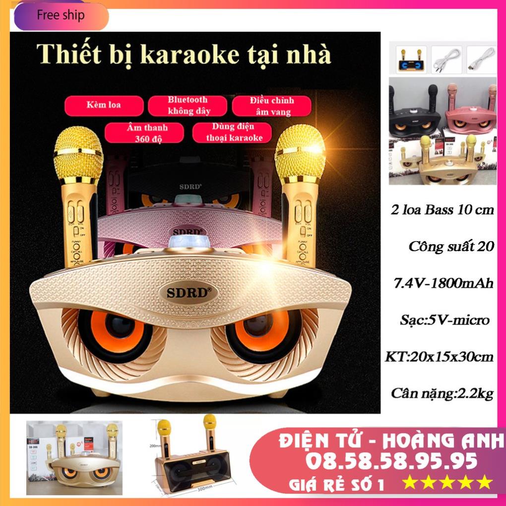 LOA KARAOKE SD309 Công Suất Lớn Kèm 2 Micro Không Dây Chỉnh ECHO, VOLUME