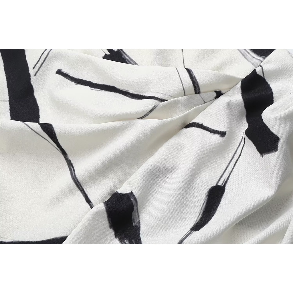 Made in Morocco - Đầm Zara đen trắng vạt chéo DT07LLG48N10