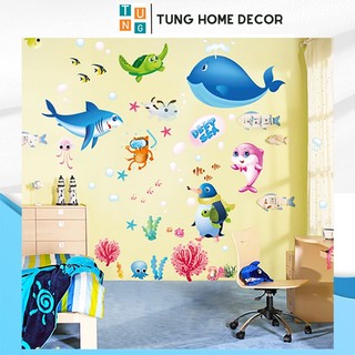 Decal dán tường cho bé học TUNG DECOR XL7225 Cá Voi Đại Dương