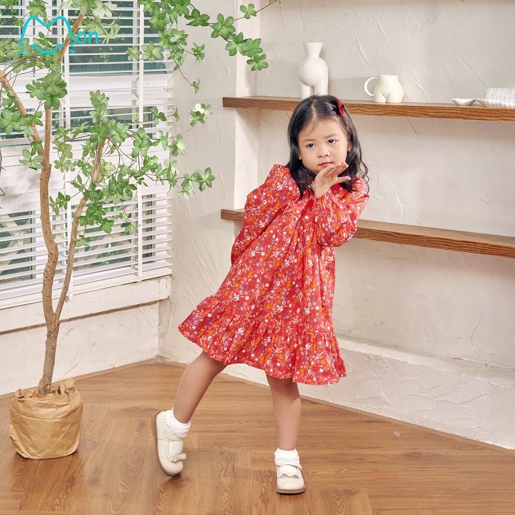 Váy babydoll bé gái dài tay, váy hè cho bé gái chất cotton nhẹ mát, cho bé 2,3,4,5,6 tuổi MonBabies VDG22w05