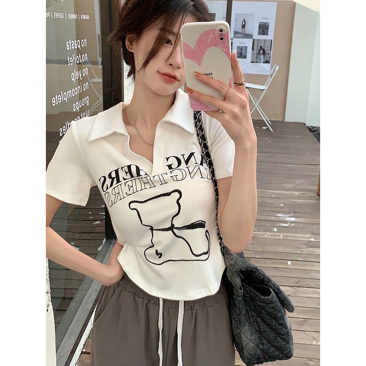 Áo Thun POLO Ngắn Tay Dáng Ôm In Họa Tiết Thời Trang Mùa Hè Cho Nữ