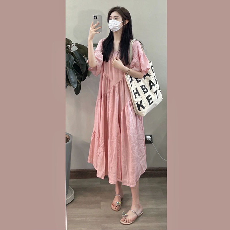 [Giao Ngay] Đầm Bầu Dáng Rộng Phong Cách Retro Pháp Thanh Lịch Mùa Hè Size Lớn Obesity