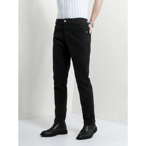 Quần Jeans trơn nam màu Đen form slimfit trơn CEFFYLO chất bò thun co giãn nhẹ