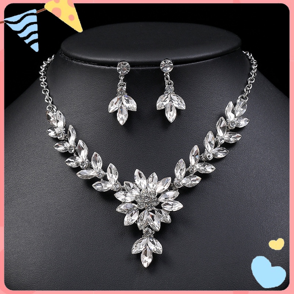 1 Set Vòng cổ Và Bông Tai Đính Đá Giả Pha Lê Màu Sắc Tương Phản Phong Cách Vintage