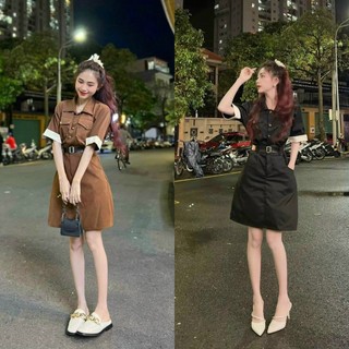 Đầm sơ mi kaki dáng suông sang chảnh tôn dáng