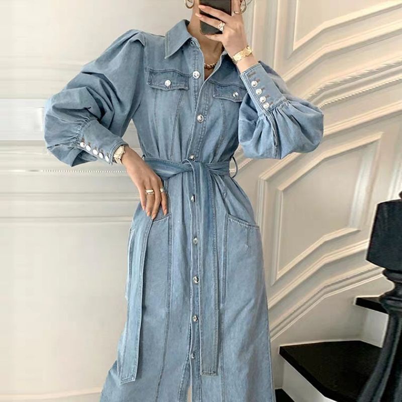 Váy bò dài thắt eo - Hàng Quảng Châu