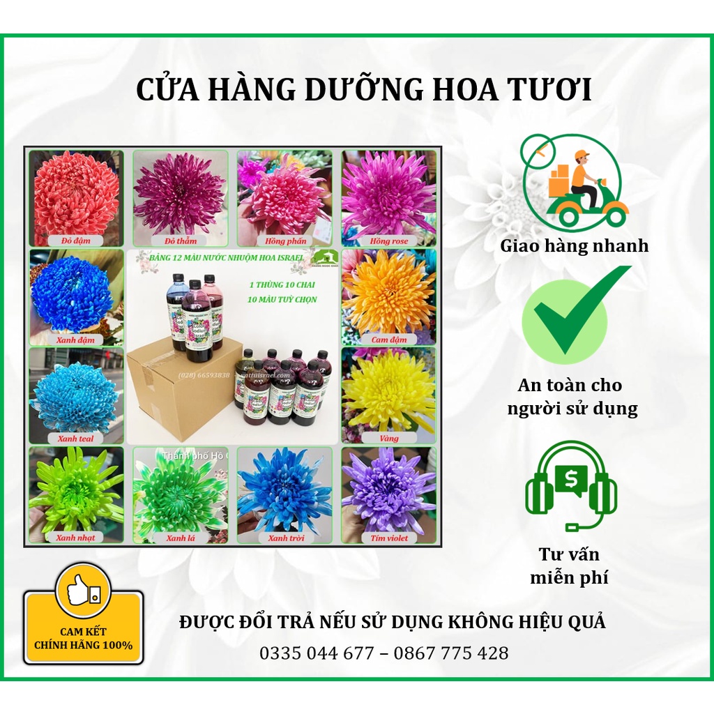 Thuốc nhuộm hoa tươi The Sodium Israel, màu nhuộm hoa tươi, nước nhuộm hoa chai 1 lít nhuộm hơn 250 cành