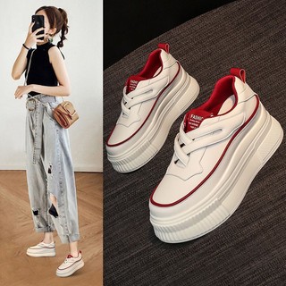 Giày thể thao nữ độn đế 5cm đế bánh mì màu trắng