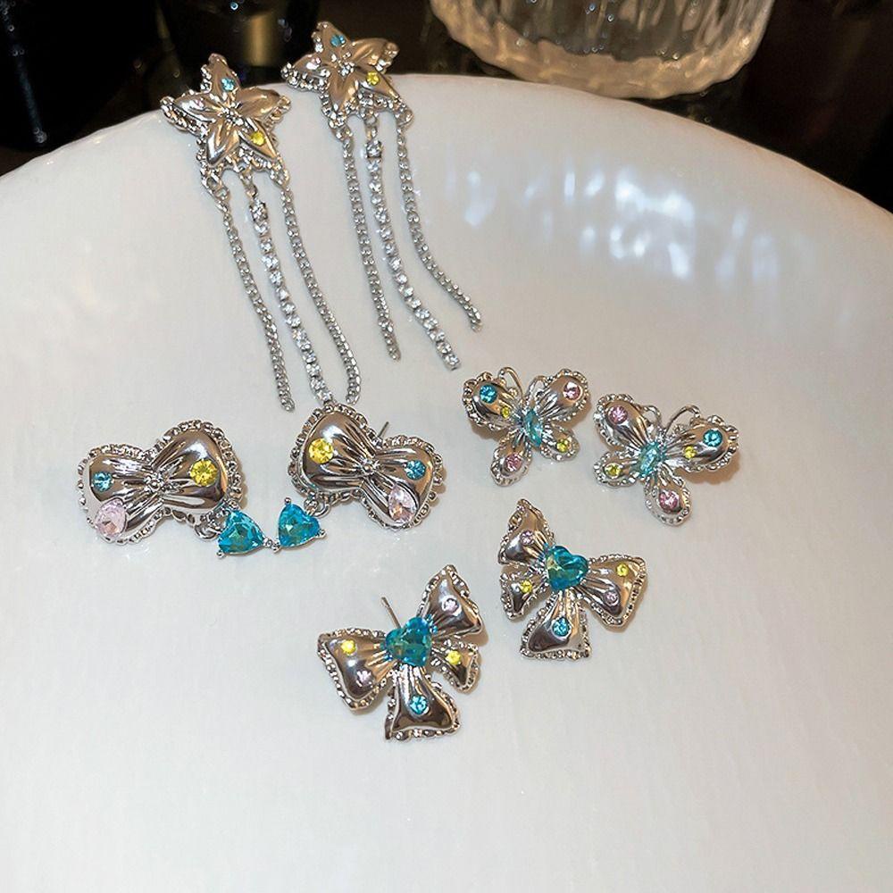 Bông Tai WMES15H Y2k Hình Nơ Bướm Đơn Giản Ngọt Ngào Hợp Thời Trang Cho Nữ|Khuyên Tai Hợp Kim Phong Cách Hàn Quốc