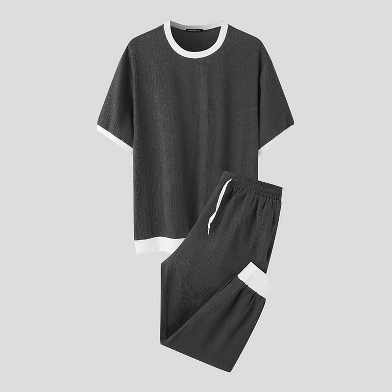 Set đồ INCERUN gồm áo thun ngắn tay và quần dài thời trang dành cho nam