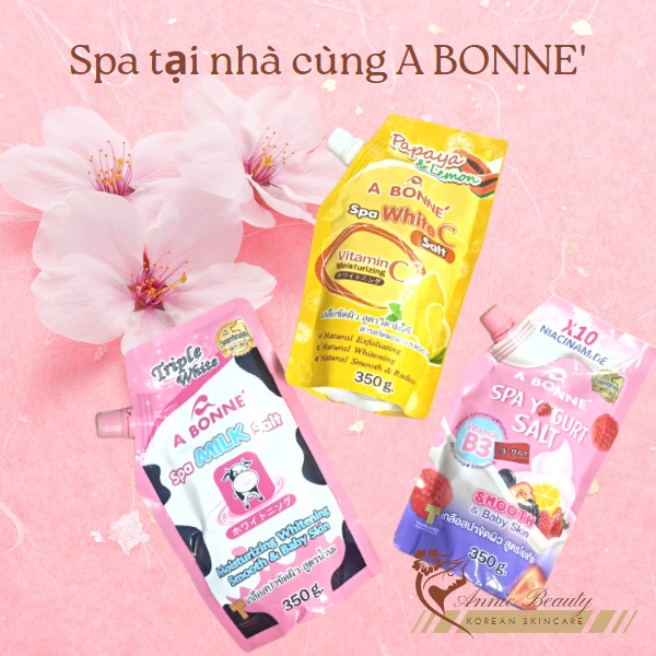 Muối tắm sữa bò A BONNE' loại bỏ tế bào chết, bã nhờn làm sạch da, kích thích tuần hoàn máu, tái tạo da sáng, mịn màng