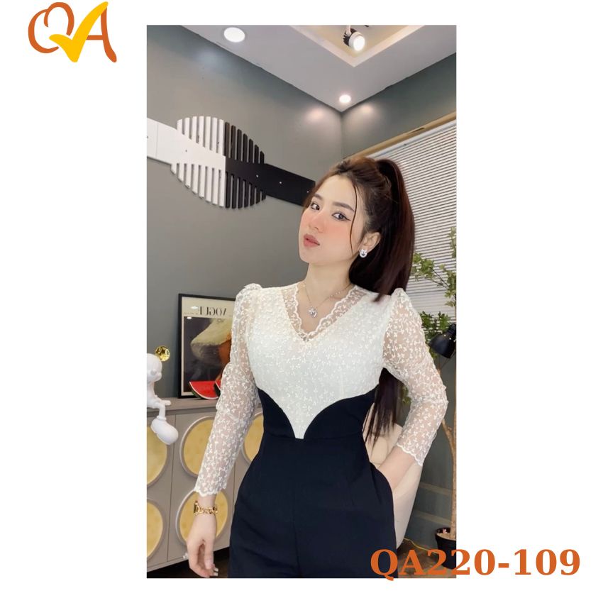 Thời trang nữ công sở, dạo phố, váy đầm dự tiệc Quocanh - Jum Ren thêu tiểu thư tay dài quần ống suông