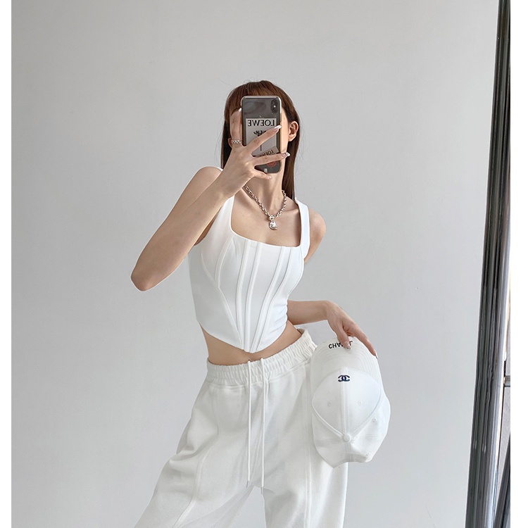 COZOKC Áo Không Tay Cổ Vuông Thiết Kế Bất Đối Xứng Thời Trang