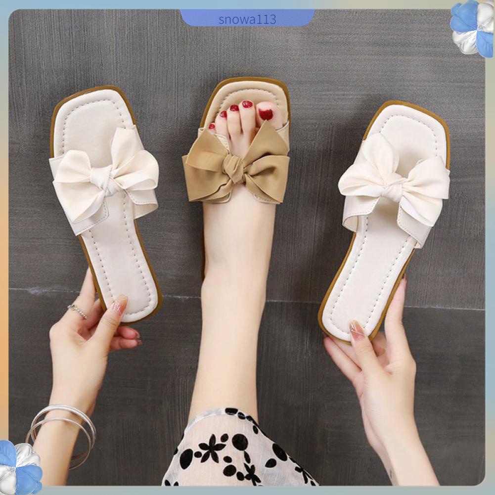 Bán nóng Dép Nữ NơThắt Mũi Giày Xăng Đan Mùa Hè Slip On Đế Bằng Đi Bộ Mua Sắm