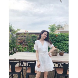[Order ] Váy cổ V đắp chéo trắng ren (Ảnh thật cuối)