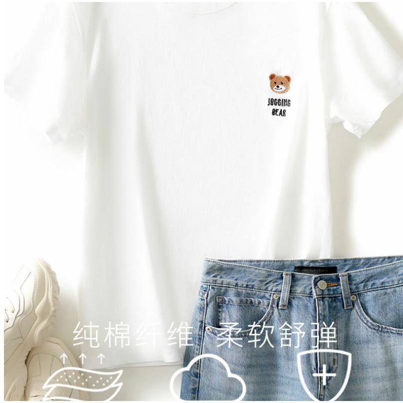 Áo Thun Cotton Ngắn Tay Thêu Hình Gấu Cổ Điển Thời Trang Mùa Hè 2023 Phong Cách Mới Cho Nữ