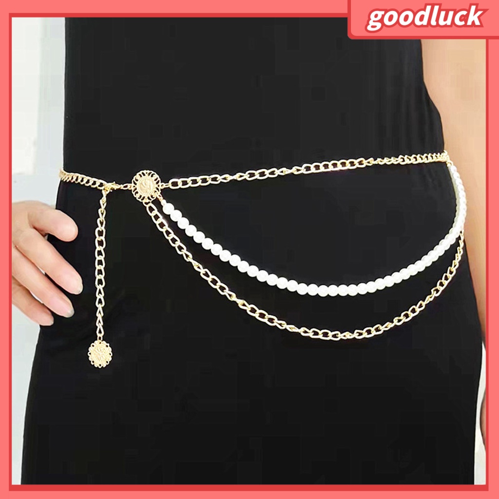 |Đồ Chơi GODK GODK Độc Đáo| Dây Thắt Lưng Nhiều Lớp Đính Ngọc Trai Nhân Tạo Đơn Giản Phong Cách Vintage Cho Nữ