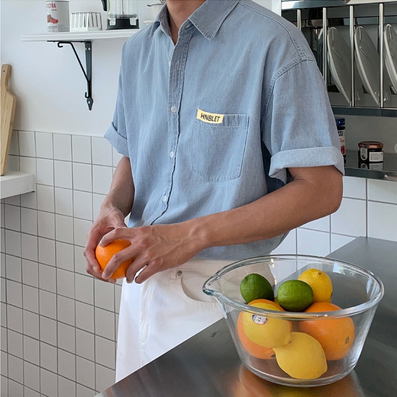 Áo Sơ Mi denim Ngắn Tay Phong Cách retro Thời Trang Cho Nam