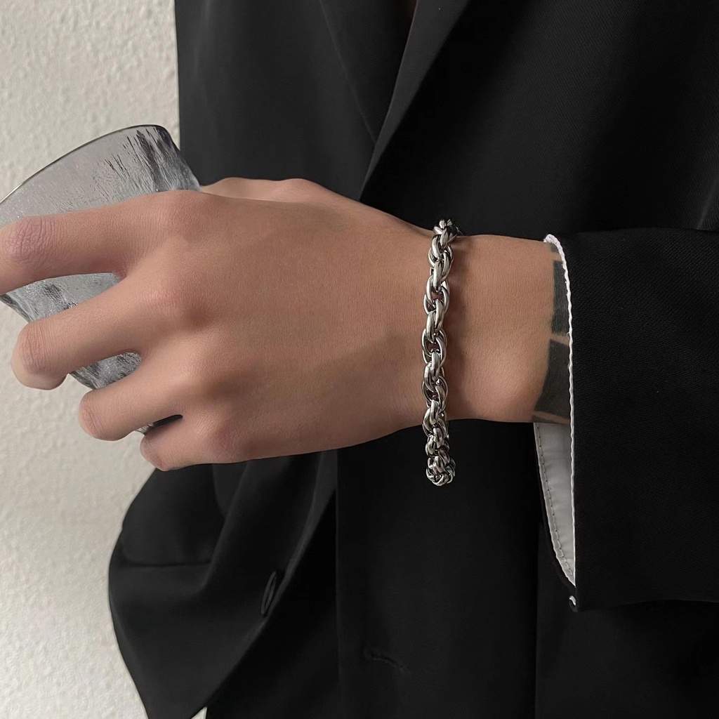 Vòng Tay Thép Titan Phong Cách Hip hop Hàn Quốc Đơn Giản Chất Lượng Cao Cho Nam