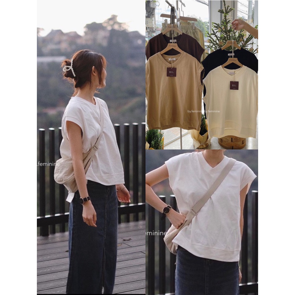 Áo thun nữ ngắn tay, pull oversize tay hến cổ tim PTH667