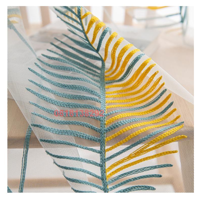 Rèm voan LÁ XANH VÀNG, rèm cửa dán tường, treo thanh trang trí décor cửa sổ phòng khách phòng ngủ. Nhận MAY THEO YÊU CẦU