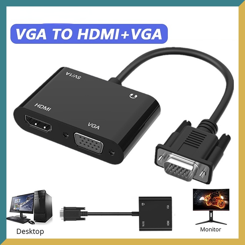 Bộ chuyển đổi màn hình gương VGA sang HDMI + VGA 2in1 Cáp chuyển đổi đầu ra âm thanh và video 1080P VGA sang HDMI