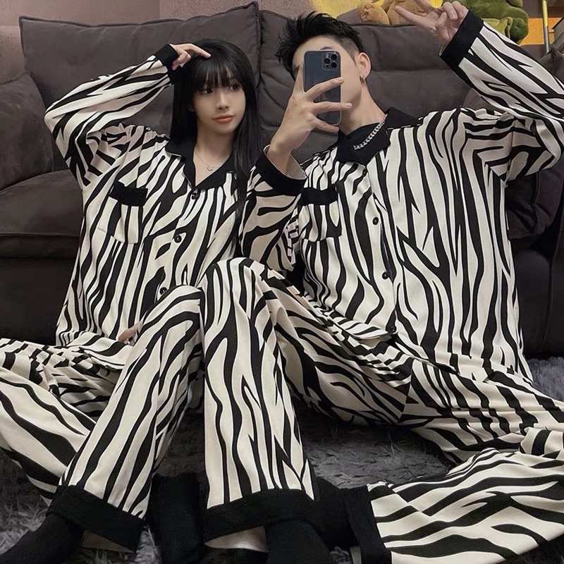 Đồ ngủ nam nữ ngựa vằn mới chất cotton xịn loại 1 siêu thoáng và thoải mái phiên bản dài tay thu đông