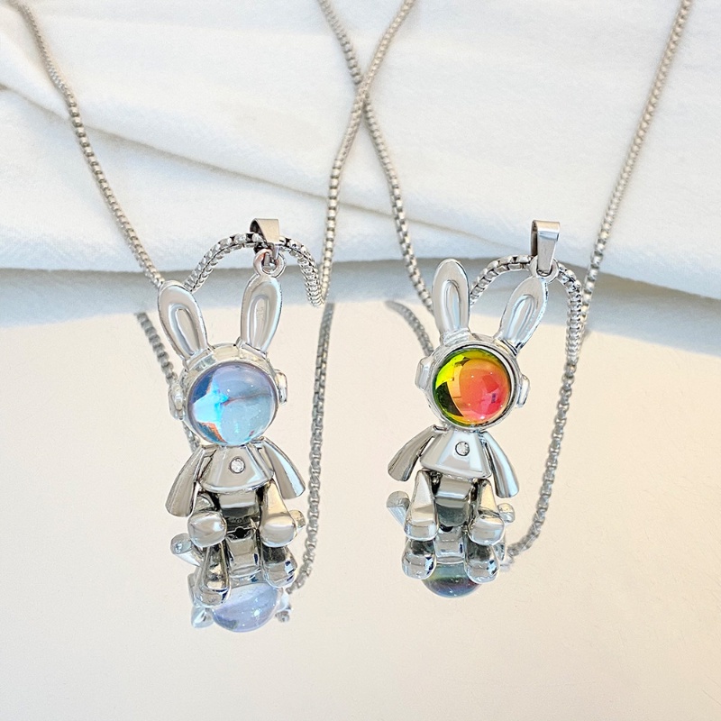 Vòng cổ Mặt Hình Thỏ Bằng Thép Không Gỉ Đính Đá Mặt Trăng Phong Cách Rock Cho Nam Và Nữ