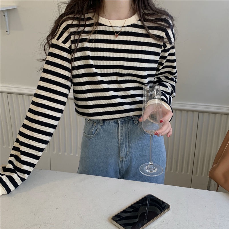 COZOK Áo Thun Nữ Dài Tay Cổ Tròn Thời Trang Hàn