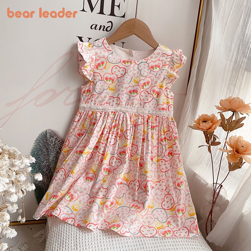 BEAR LEADER Đầm Công Chúa Mùa Hè 2023 Bằng Cotton Tay Bay In Họa Tiết Trái Tim Phong Cách Âu Mỹ Cho Bé Gái 2-7 Tuổi