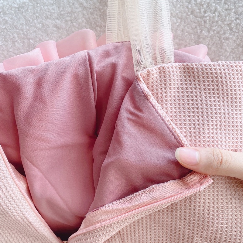 JUM XỐP HỒNG 2S NHÍU NGỰC NƠ LƯNG CỘT