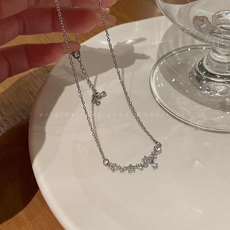 Vòng cổ Bạc Mặt Hoa Đính Đá Zircon Đơn Giản Cho Nữ